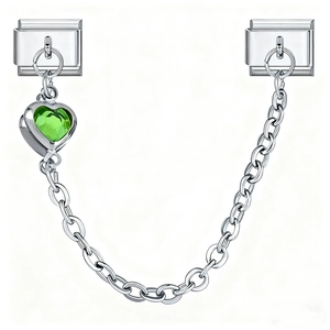 Detail van Italiaanse roestvrijstalen bedelarmband met groene hart hanger en ketting