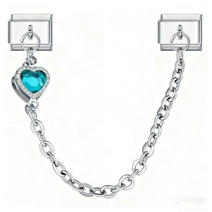 Detail van de Italiaanse modulaire armband veiligheidsketting met blauw hart kristal zilver