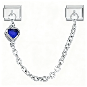 Italiaanse modulaire armband veiligheidsketting met donkerblauwe hartkristallen hanger