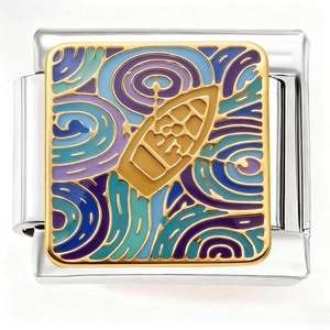 Italian charm bracelet link with sailing boat enamel pattern on stainless steel base