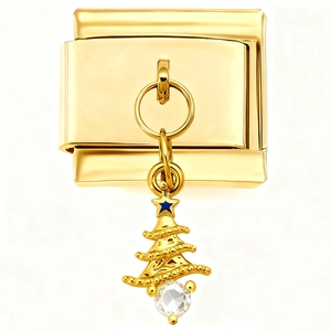 Maillon modulaire doré avec pendentif sapin de Noël décoré d'une étoile bleue