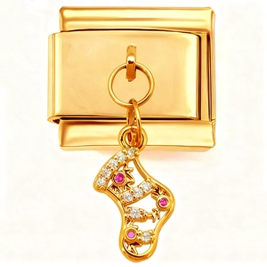 Pendentif botte dorée style italien avec zircons blancs et gemmes rouges sur lien modulaire