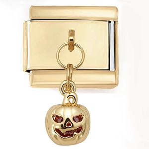 Lien de bracelet à breloques doré style italien avec pendentif citrouille et gemmes rouges