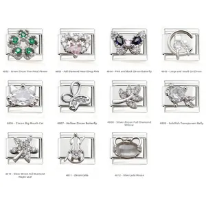 DIY Roestvrij Stalen Italiaanse Charms Armband Schakels Hart Vlinder Bloem Kat Muis Zirkonia Sieraden Voor Vrouwen