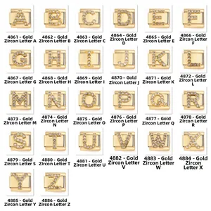 Gold Plated Stainless Steel Italian Charm Link Pave Zirconia Alphabet A-Z Modular Bracelet Accessory For DIY Jewelry Fashion