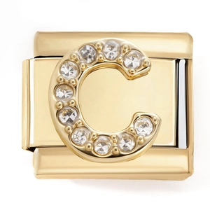 Golden stainless steel modular charm with sparkling zircon letter C for DIY jewelry