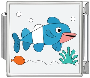 Detailed close-up of a square ocean themed charm with colorful fish for modular bracelets