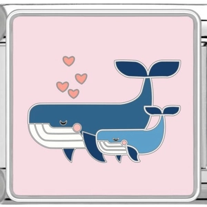 Ocean world modular stainless steel bracelet link with pink heart and blue whales