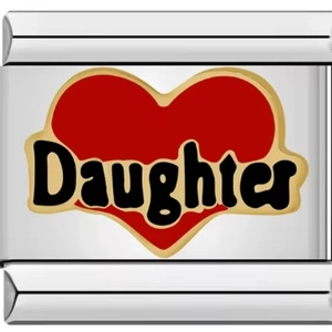Italian charm link with red heart and Daughter lettering for DIY stainless steel bracelets