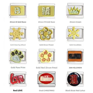 Italian Charm Bracelet Links Stainless Steel Modular Jewelry Charms Crown Letter Snowflake Halloween Christmas DIY Accessories