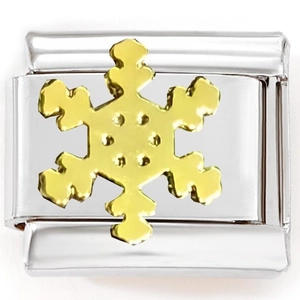 Classic 9mm stainless steel Italian charm bracelet link with gold snowflake design