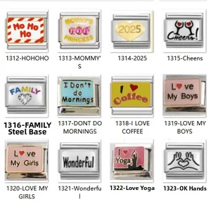 Italian Charm Links Stainless Steel Modular Bracelet DIY Jewelry Enamel Heart Coffee Family Letters Metal Charms For Women Men