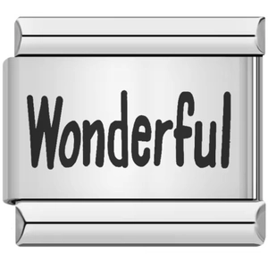 Polished stainless steel Italian charm link with Wonderful lettering detail for bracelets