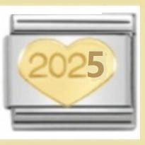 DIY stainless steel Italian modular charm bracelet featuring a 2025 golden heart link
