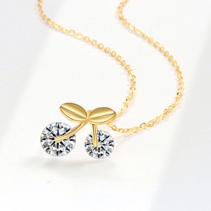 Elegante collana a ciliegia in argento S925 con cristalli scintillanti e finitura oro