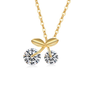 Elegante collana a ciliegia in argento s925 con cristalli scintillanti e foglia dorata