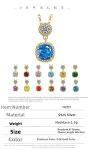 S925 silver gemstone necklace detail with 12 color options and pendant size 8x16mm