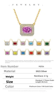 Macro detail of S925 silver necklace pendant with rectangle gemstone and multi-color options