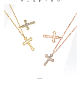 Detailansicht der S925 Sterlingsilber Doppelkreuz-Anhänger mit Zirkonia-Besatz Details