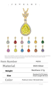 Tabella taglie dettagliata per collana con pendente a goccia in argento S925 e gemma