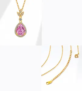 Macro detail of S925 hallmark on pear-shaped purple zircon necklace in sterling silver