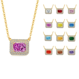 925 Sterling Silver Rectangular Zirconia Pendant Necklace Double Halo Square Stone Platinum 18K Gold Plated Chain Necklace Jewelry For Women Wedding Party