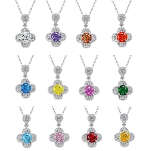 Set di collane a quadrifoglio con 12 pietre colorate e cerchi di cristalli scintillanti