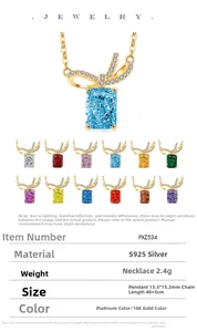 Macro view of S925 sterling silver bow pendant featuring 12 vibrant square-cut gemstone colors