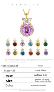 Detailed chart of S925 silver bow necklace showing 12 vibrant gemstone color options
