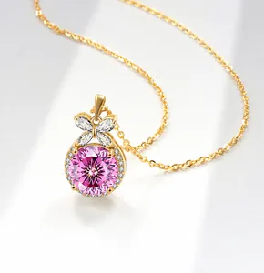 Detailed macro of the S925 silver necklace with pink gemstone and butterfly bow accent