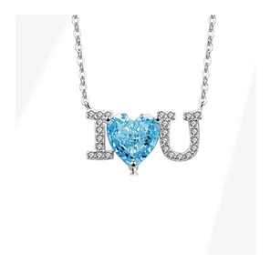 Detailansicht der S925 Silberhalskette mit I Love You Herz und blauem Zirkonia