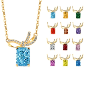 925 Sterling Silver Bowknot Necklace Rectangular Zirconia Ice Flower Cut Elegant Women Jewelry Gift Gold Platinum Plated
