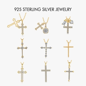 Eleganter 925 Sterling Silber Kreuz Anhänger Halskette Für Damen Glänzend Zirkonia Eingelegt 18K Gold Roségold Schmuck Geschenk