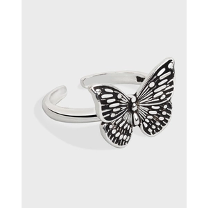 Vintage 925 Sterling Silver Butterfly Adjustable Open Ring For Women Thai Silver Style Retro Animal Finger Jewelry Gift