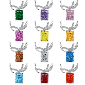 925 sterling silver necklaces with square faceted colorful gemstones and crystal bows