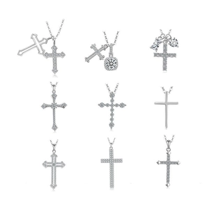 Set mit neun S925 Sterlingsilber Kreuzanhängern in minimalistischen und Zirkonia-Designs