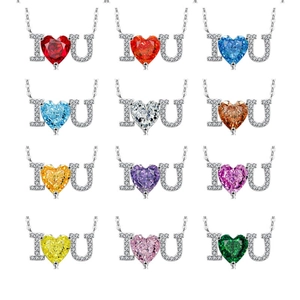 S925 Sterlingsilber Herz-Halskette mit I Love U Schriftzug und bunten Zirkonia-Steinen