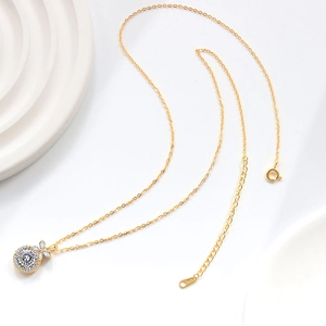 Elegant S925 sterling silver gold flower pendant necklace with round sparkling stone