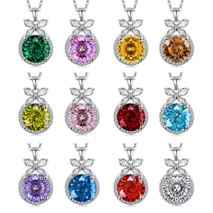 Elegant S925 sterling silver necklaces with colorful round-cut crystal flower pendants