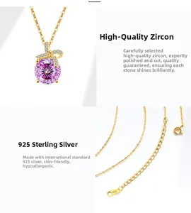 Detailweergave van S925 zilveren ketting met paarse zirkoon en strikvormige hanger