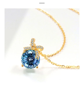 S925 sterling zilveren ketting met blauwe ijsbloem geslepen edelsteen en glanzende strik