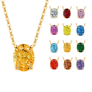 925 Sterling Silver Oval Zirconia Pendant Necklace For Women Elegant 18K Gold Platinum Plated Gemstone Solitaire Jewelry