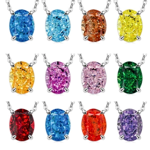 Classic silver-plated necklace with oval-cut gemstones in twelve vibrant various colors
