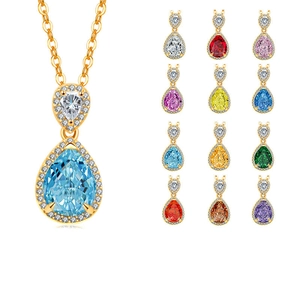 925 Sterling Silver Double Teardrop Pendant Necklace For Women Luxury Zirconia Halo Pear Cut Gemstone Necklace Jewelry Gift