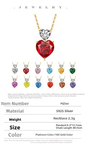 Detailed view of S925 silver heart necklace showing 8.3x13.7mm pendant dimensions and chain