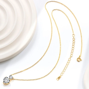 Golden double heart necklace with sparkling crystals and S925 silver adjustable chain