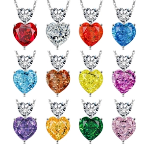Set of heart-shaped gemstone necklaces in twelve different colors with silver-plated chain
