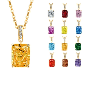925 Sterling Silver Rectangular Zirconia Pendant Necklace For Women Elegant Emerald Cut Radiant Gemstone Jewelry Anniversary Gift