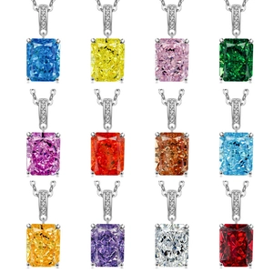 Set of 12 colorful rectangle cut gemstone necklaces in vibrant hues and silver finish
