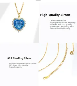 Detailansicht der S925 Sterlingsilber Kette und des herzförmigen blauen Zirkonia Anhängers